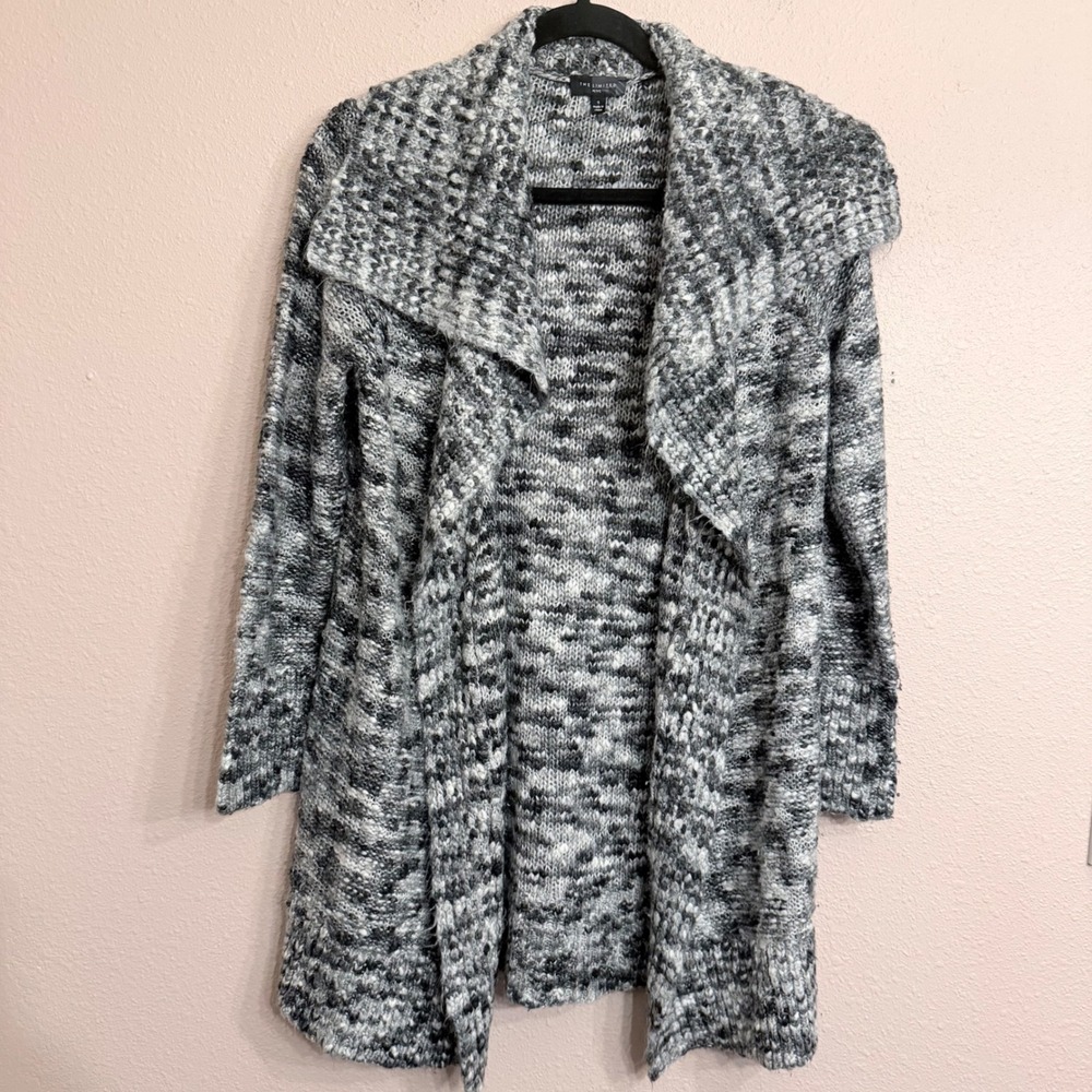 The Limited Petite Grey Marled Chunky Knit Shawl Collar Open Cardigan SW31Y4053